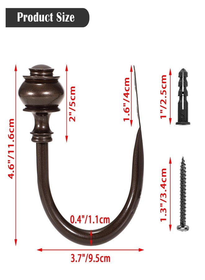 Hoowen 2Pcs Curtain Holdbacks, Heavy Duty Curtain Holders Wall Mounted, Vintage Curtains Pull Backs for Drapes, Metal Curtain Side Hooks Accessories for Window Bedroom Living Room Home Decor, Brown - Image 5